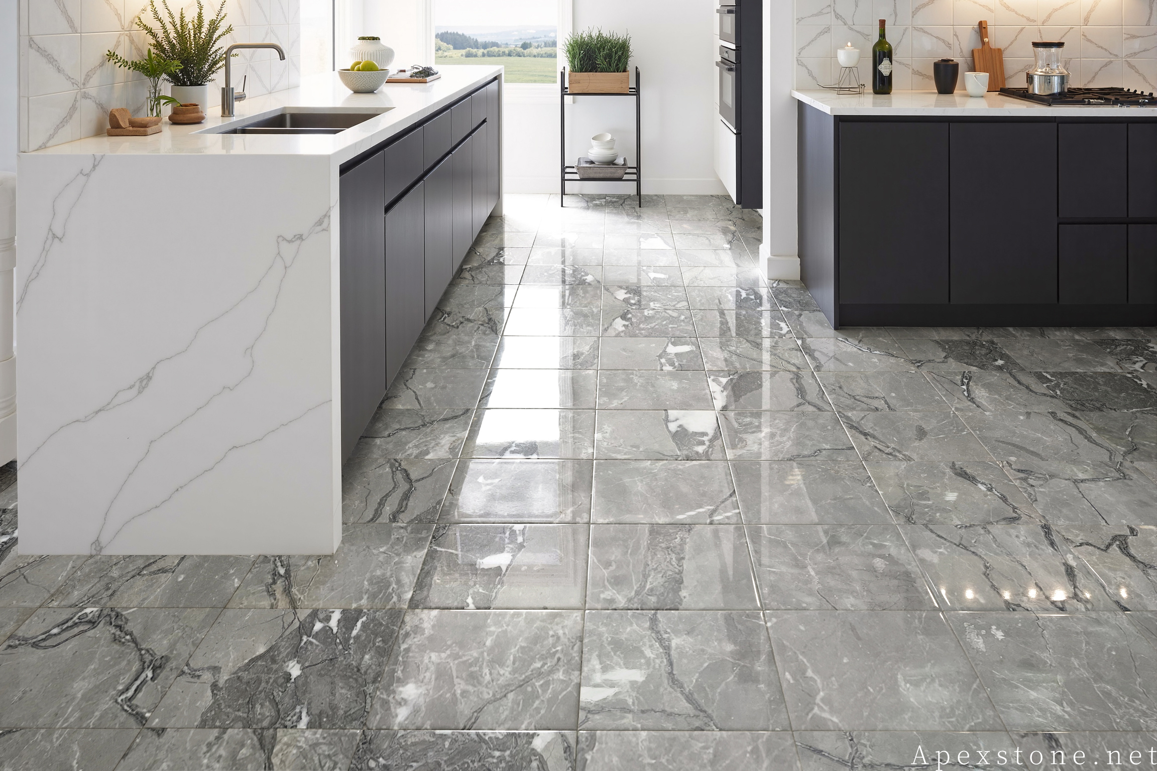 Aqua Grey Marble - kitchen Aqua Grey Marble kitchen design