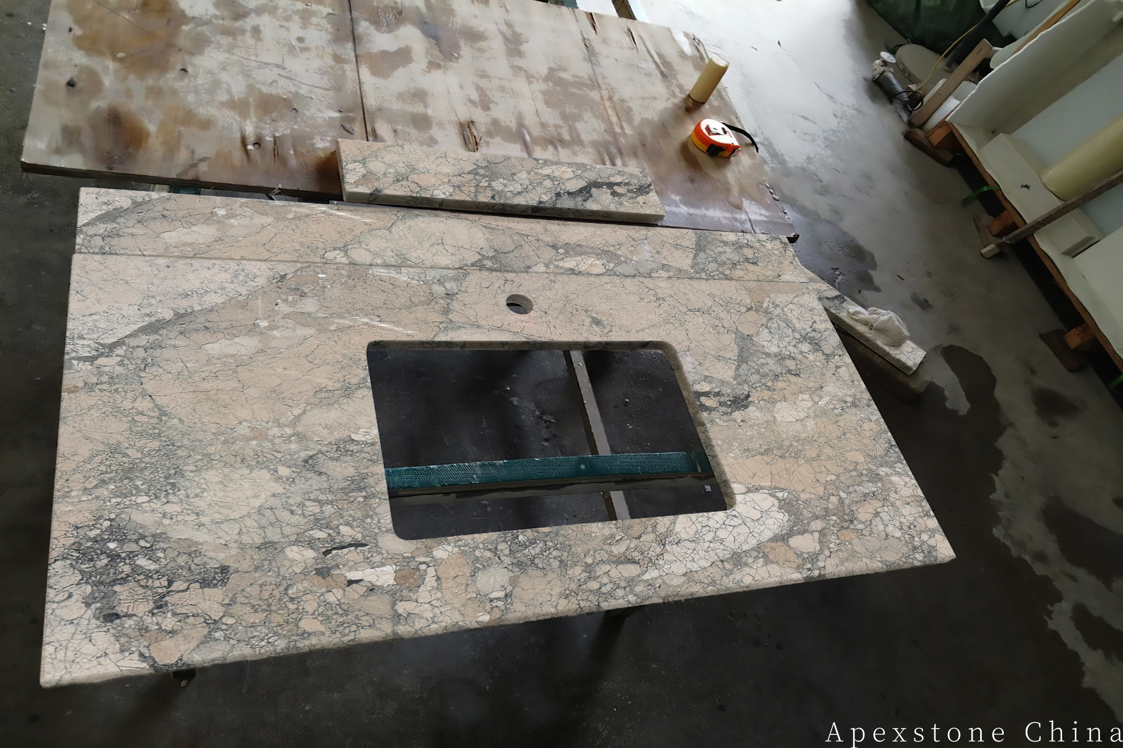 Monet Impression Marble - vanity tops and bath tops Monet Impression soft cream marble with fine grey net veining